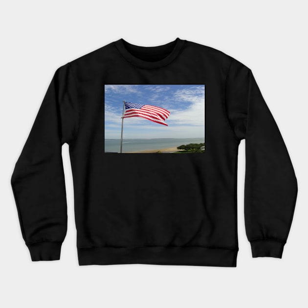 American Flag on the Coast Crewneck Sweatshirt by Ckauzmann